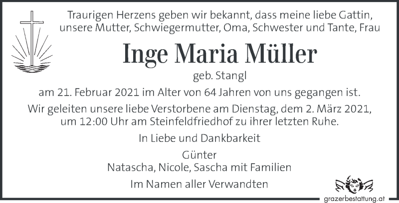  Traueranzeige für Inge Maria Müller vom 25.02.2021 aus Kleine Zeitung