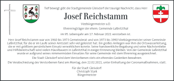Traueranzeige von Josef Reichstamm von Kleine Zeitung