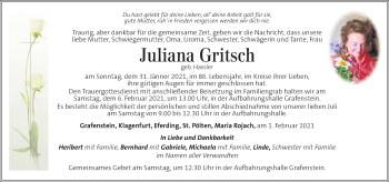 Traueranzeige von Julia Gritsch von Kleine Zeitung