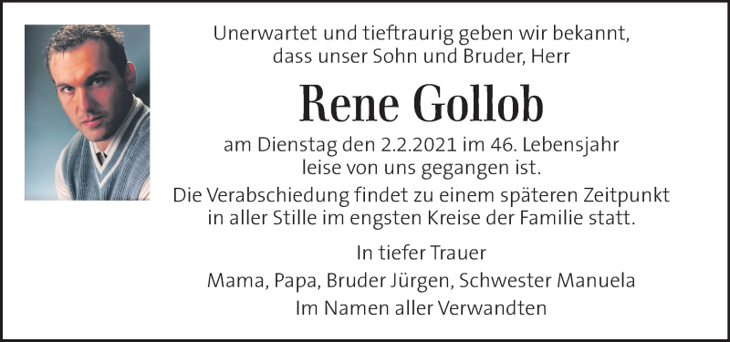  Traueranzeige für Rene Gollob vom 09.02.2021 aus Kleine Zeitung