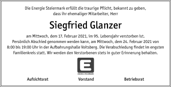 Traueranzeige von Siegfried Glanzer von Kleine Zeitung