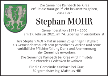 Traueranzeige von Stephan Mohr von Kleine Zeitung
