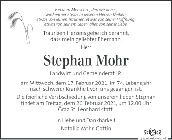 Traueranzeige von Stephan Mohr von Kleine Zeitung