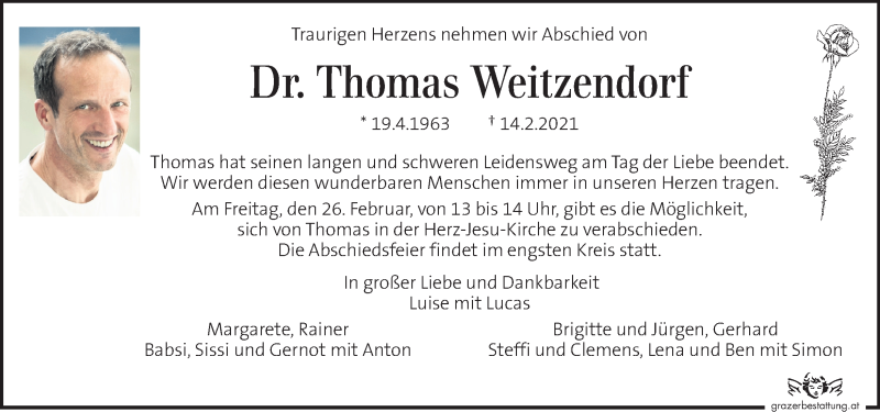  Traueranzeige für Thomas Weitzendorf  vom 20.02.2021 aus Kleine Zeitung