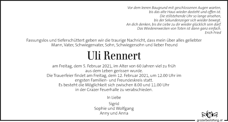  Traueranzeige für Uli Rennert vom 10.02.2021 aus Kleine Zeitung