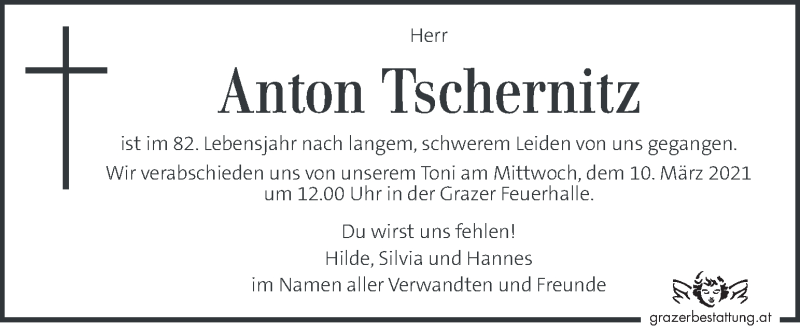  Traueranzeige für Anton Tschernitz vom 06.03.2021 aus Kleine Zeitung