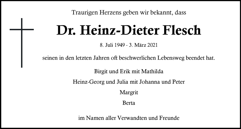  Traueranzeige für Heinz-Dieter Flesch vom 07.03.2021 aus Kleine Zeitung