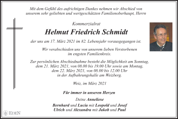 Traueranzeige von Helmut Friedrich Schmidt von Kleine Zeitung