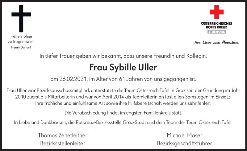  Traueranzeige für Sybille Uller vom 04.03.2021 aus Kleine Zeitung