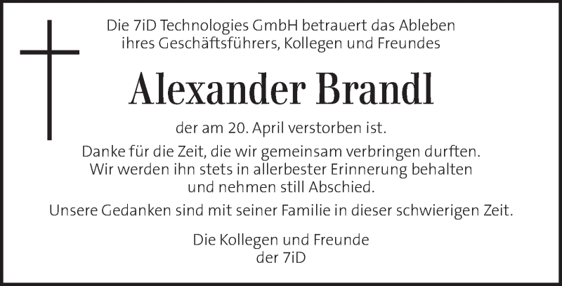  Traueranzeige für Alexander Brandl vom 25.04.2021 aus Kleine Zeitung