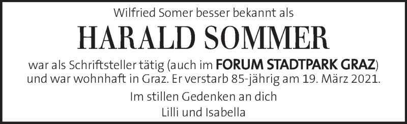  Traueranzeige für Harald Sommer vom 25.04.2021 aus Kleine Zeitung