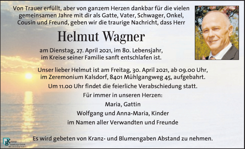  Traueranzeige für Helmut Wagner vom 29.04.2021 aus Kleine Zeitung