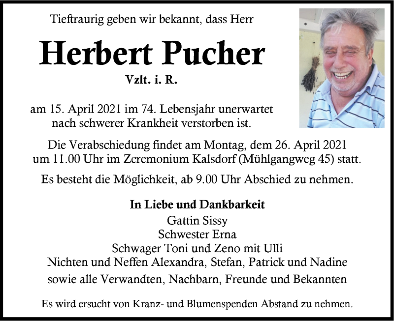  Traueranzeige für Herbert Pucher vom 22.04.2021 aus Kleine Zeitung