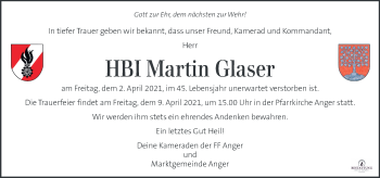 Traueranzeige von Martin Glaser von Kleine Zeitung