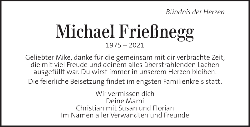  Traueranzeige für Michael Frießnegg  vom 01.05.2021 aus Kleine Zeitung