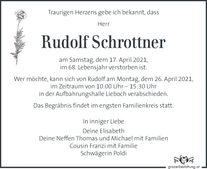  Traueranzeige für Rudolf Schrottner vom 22.04.2021 aus Kleine Zeitung