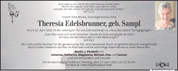 Traueranzeige von Theresia Edelsbrunner von Kleine Zeitung