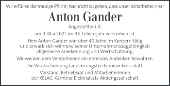 Traueranzeige von Anton Gander  von Kleine Zeitung