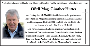Traueranzeige von Günther Hutter von Kleine Zeitung