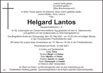 Traueranzeige von Helgard Lantos von Kleine Zeitung