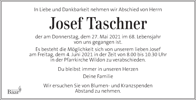  Traueranzeige für Josef Taschner vom 02.06.2021 aus Kleine Zeitung