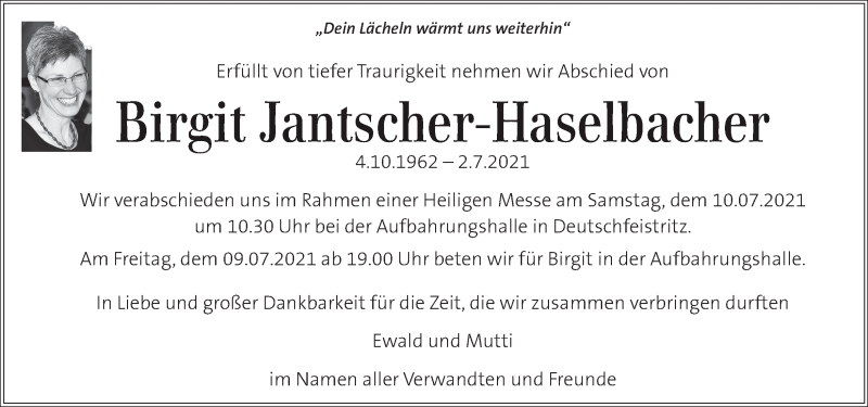  Traueranzeige für Birgit Jantscher-Haselbacher  vom 07.07.2021 aus Kleine Zeitung