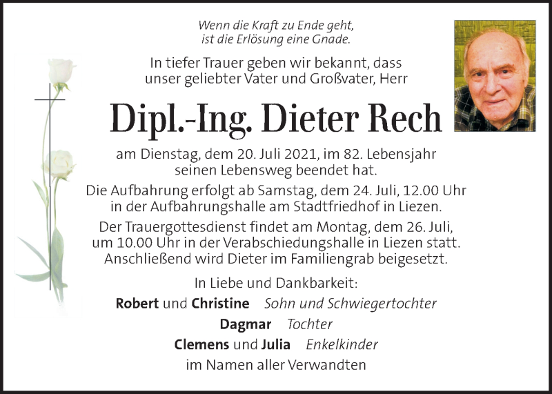  Traueranzeige für Dieter Rech vom 23.07.2021 aus Kleine Zeitung