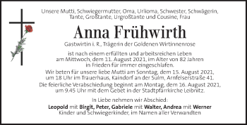 Traueranzeige von Anna Frühwirth von Kleine Zeitung