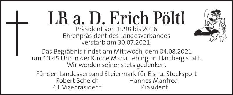  Traueranzeige für Erich Pöltl vom 04.08.2021 aus Kleine Zeitung