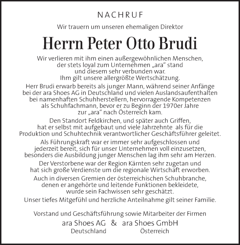  Traueranzeige für Peter Otto Brudi vom 29.08.2021 aus Kleine Zeitung