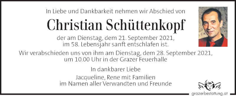  Traueranzeige für Christian Schüttenkopf vom 25.09.2021 aus Kleine Zeitung