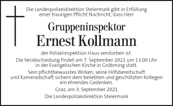 Traueranzeige von Ernest Kollmann von Kleine Zeitung