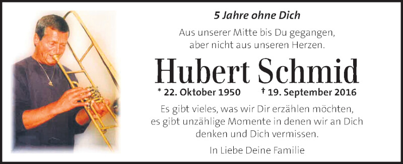  Traueranzeige für Hubert Schmid vom 19.09.2021 aus Kleine Zeitung