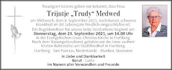 Traueranzeige von Trijntje Medwed von Kleine Zeitung