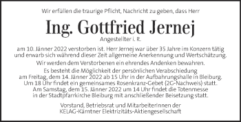 Traueranzeige von Gottfried Jernej von Kleine Zeitung
