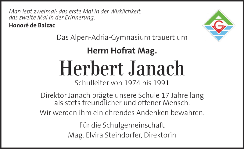  Traueranzeige für Herbert Janach vom 19.01.2022 aus Kleine Zeitung