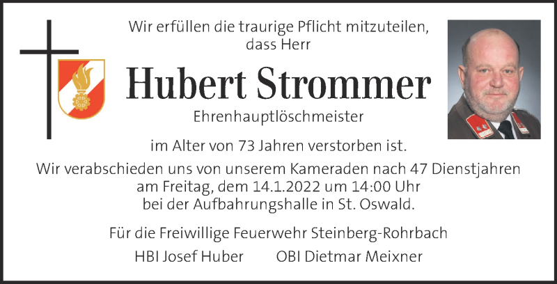  Traueranzeige für Hubert Strommer vom 13.01.2022 aus Kleine Zeitung