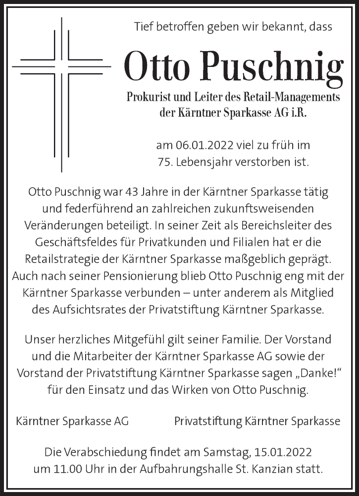  Traueranzeige für Otto Puschnig vom 13.01.2022 aus Kleine Zeitung