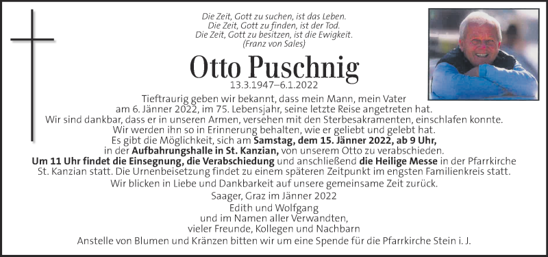  Traueranzeige für Otto Puschnig vom 11.01.2022 aus Kleine Zeitung