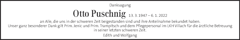  Traueranzeige für Otto Puschnig vom 22.01.2022 aus Kleine Zeitung