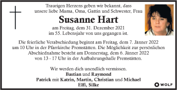 Traueranzeige von Susanne Hart von Kleine Zeitung