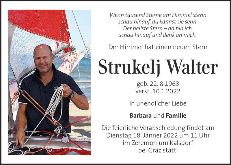  Traueranzeige für Walter Strukelj vom 14.01.2022 aus Kleine Zeitung