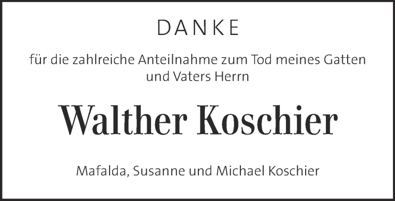  Traueranzeige für Walther Koschier vom 23.01.2022 aus Kleine Zeitung