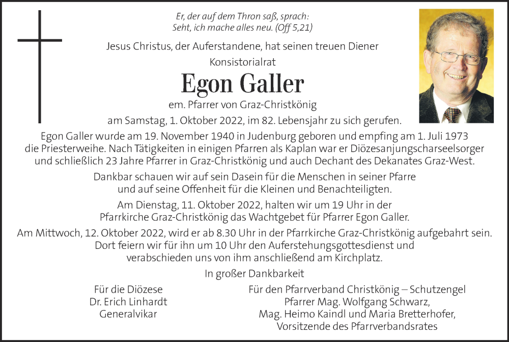  Traueranzeige für Egon Galler vom 09.10.2022 aus Kleine Zeitung