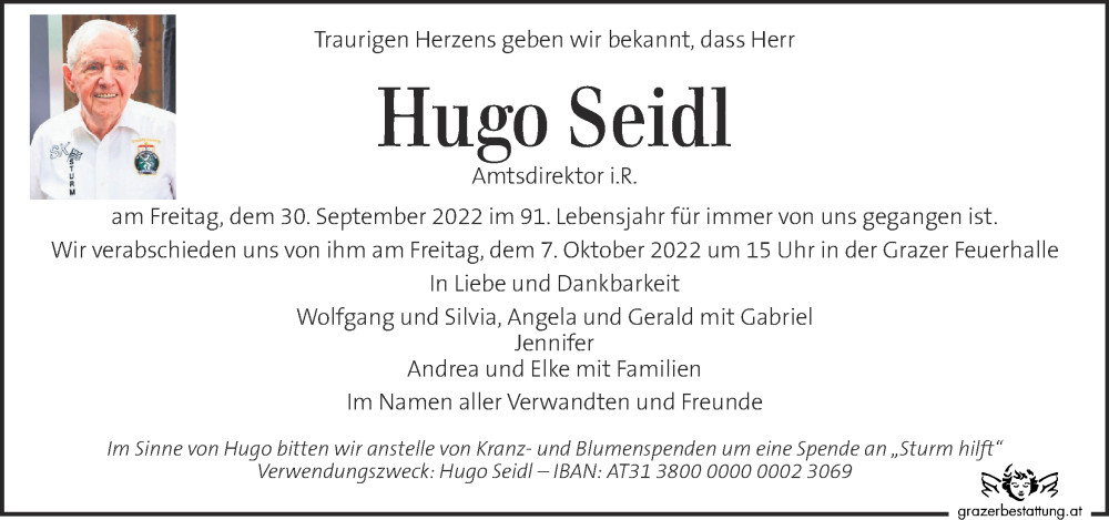 Traueranzeige für Hugo Seidl vom 05.10.2022 aus Kleine Zeitung