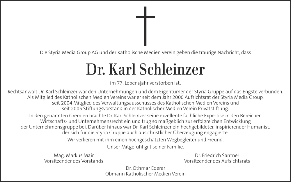  Traueranzeige für Karl Schleinzer vom 09.10.2022 aus Kleine Zeitung