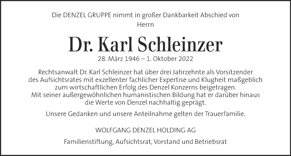  Traueranzeige für Karl Schleinzer vom 16.10.2022 aus Kleine Zeitung
