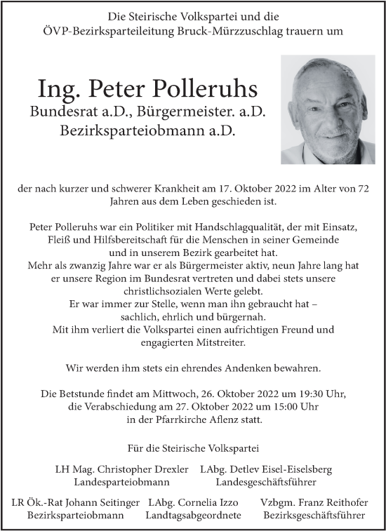 Traueranzeige von Peter Polleruhs von Kleine Zeitung