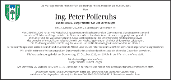 Traueranzeige von Peter Polleruhs von Kleine Zeitung