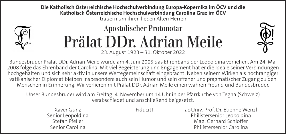  Traueranzeige für Adrian Meile vom 04.11.2022 aus Kleine Zeitung